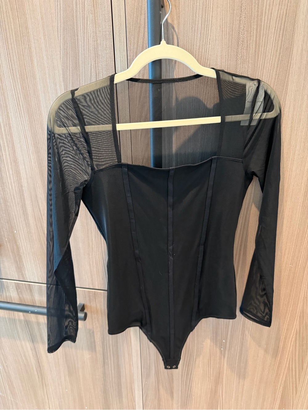 Abercrombie & Fitch Black Mesh-Panel Long Sleeve Bodysuit